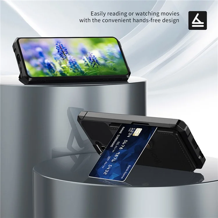 Kickstand Leather Coated TPU Protector Cover mit Kartenhalter [integriertes Magnetblatt] für Samsung Galaxy S21+ 5G - Schwarz