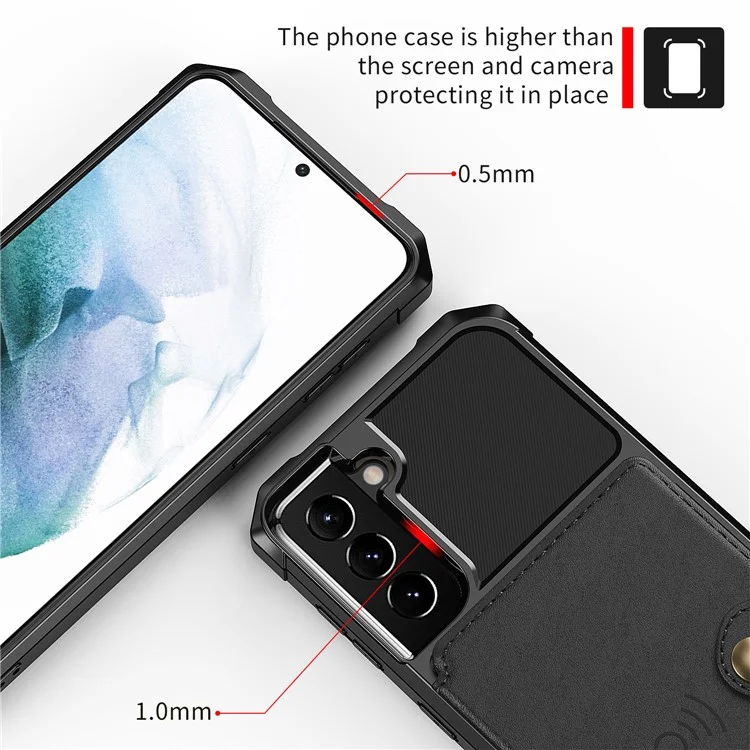 Kickstand Leather Coated TPU Protector Cover mit Kartenhalter [integriertes Magnetblatt] für Samsung Galaxy S21+ 5G - Schwarz