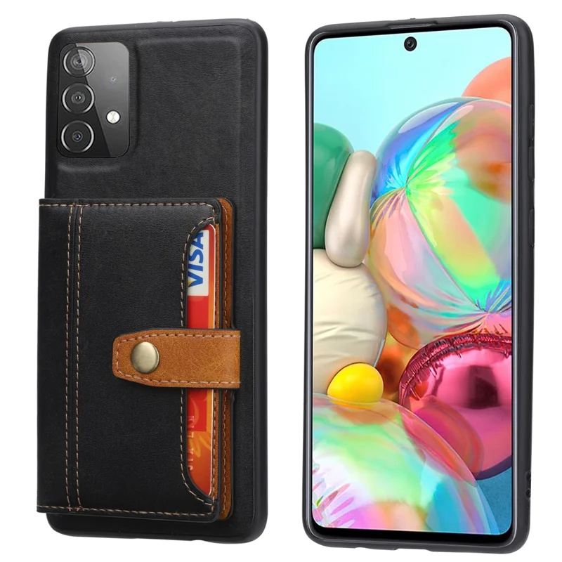 PU Leather Coated TPU Case [Card Slots] [Kickstand] for Samsung Galaxy A32 5G/M32 5G - Black