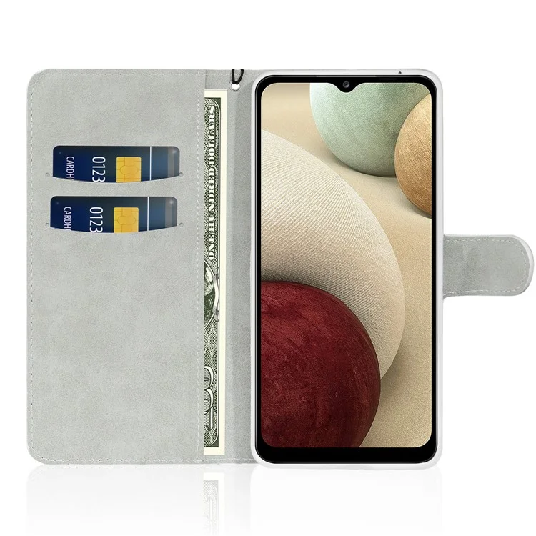 Caso de Couro Com Carteira de Emenda de pó Brilhante Para a Capa de Capa Para Samsung Galaxy A12 - Preto