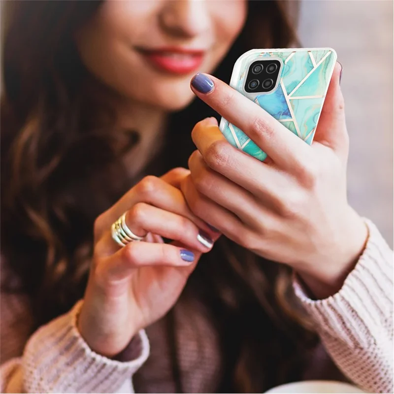 Marble Pattern Protector Plating IMD 2.0mm TPU Back Case for Samsung Galaxy A12/M12 - Green