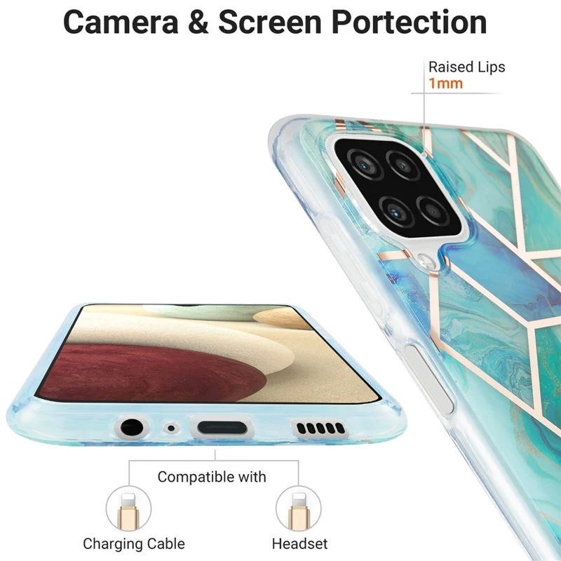 Marble Pattern Protector Plating IMD 2.0mm TPU Back Case for Samsung Galaxy A12/M12 - Green