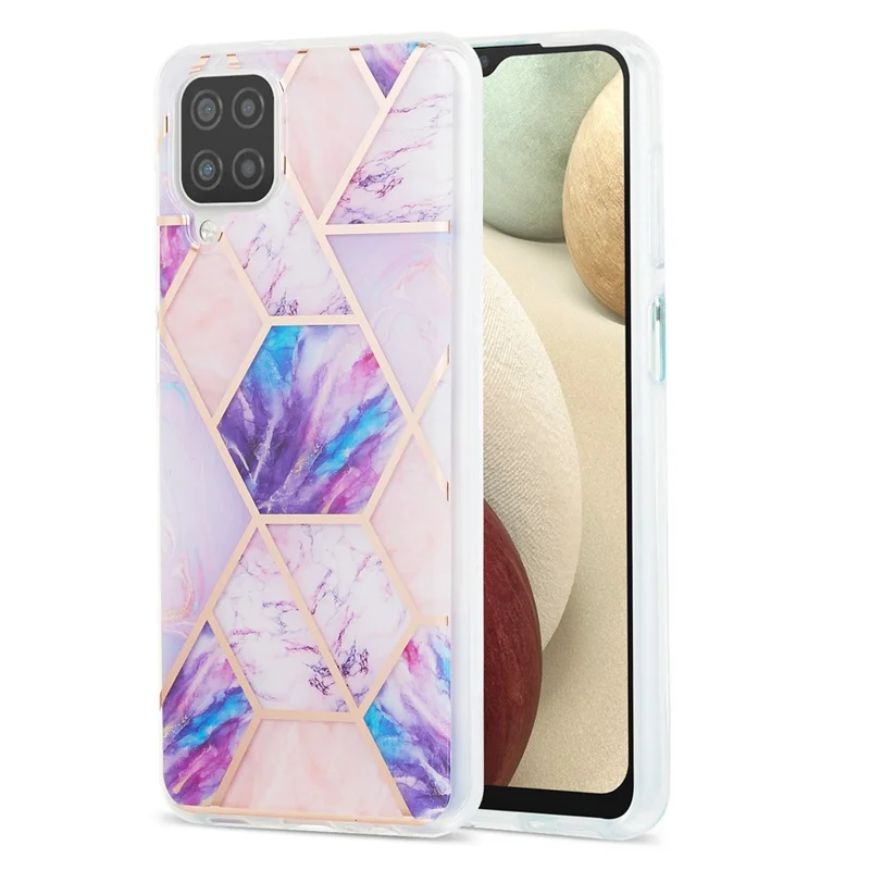 Marble Pattern Protector Plating IMD 2.0mm TPU Back Case for Samsung Galaxy A12/M12 - Light Purple