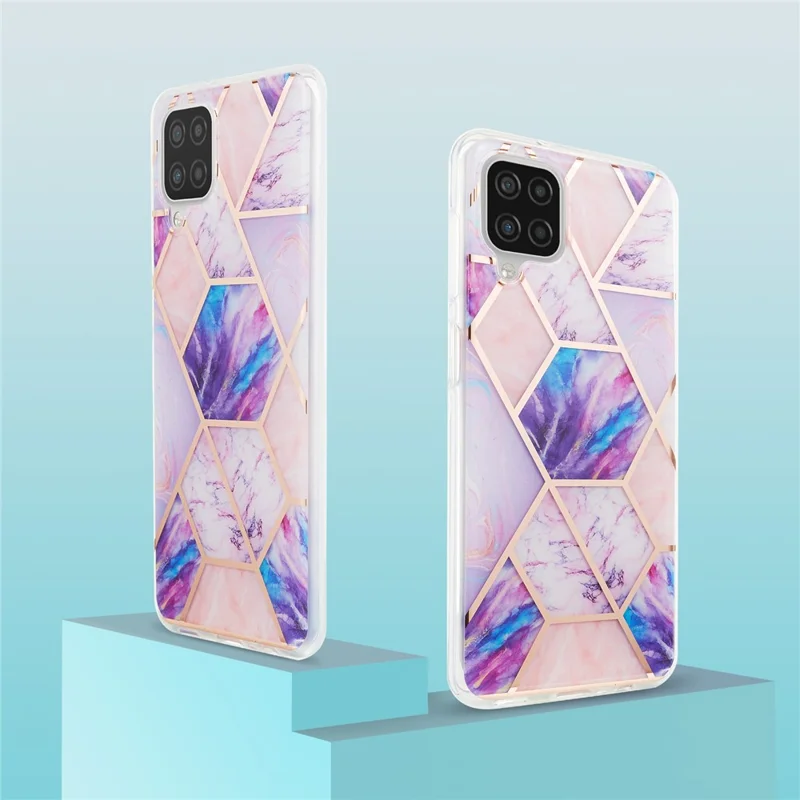 Marble Pattern Protector Plating IMD 2.0mm TPU Back Case for Samsung Galaxy A12/M12 - Light Purple