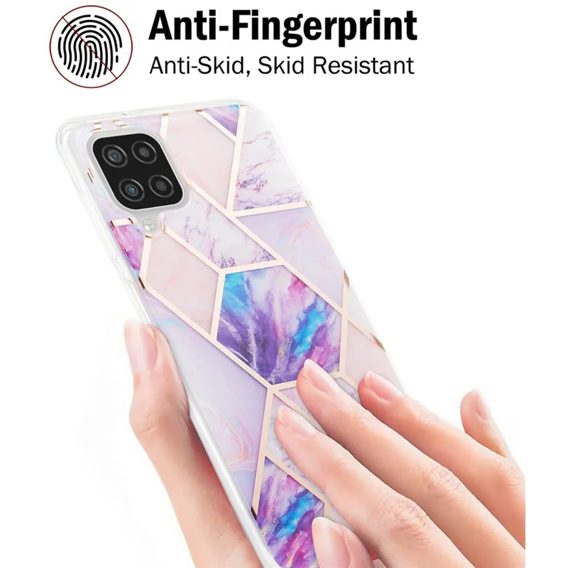 Marble Pattern Protector Plating IMD 2.0mm TPU Back Case for Samsung Galaxy A12/M12 - Light Purple