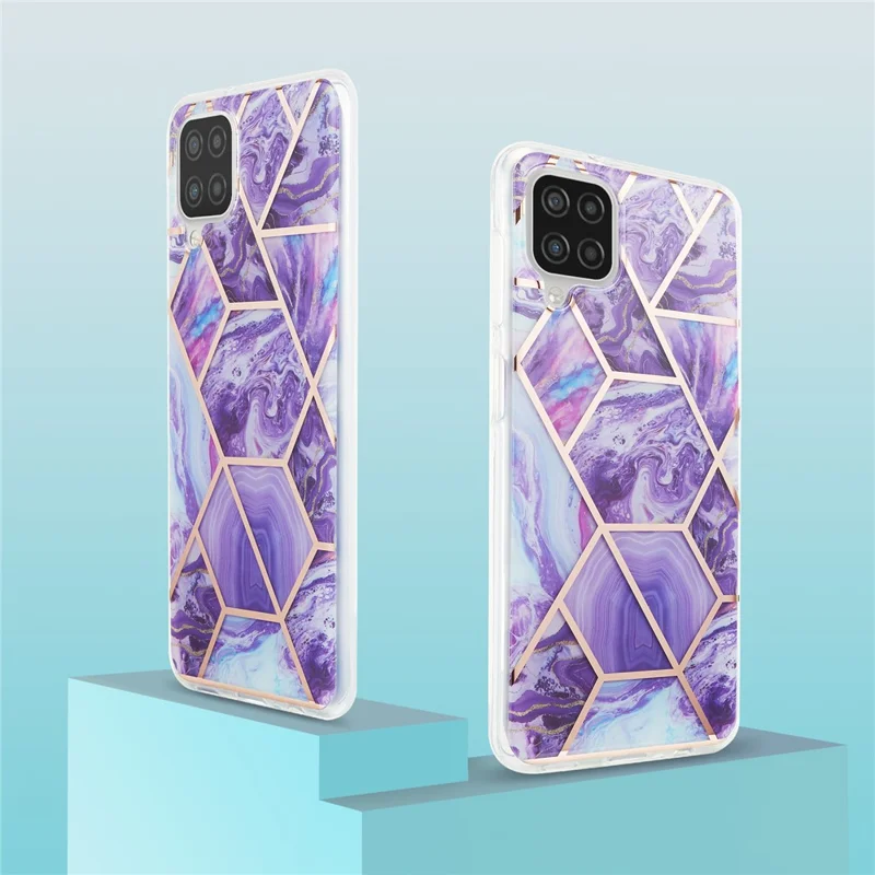Folia ochronna z wzorem marmuru z powłoką platerowaną IMD 2,0 mm z tworzywa TPU na tył telefonu Samsung Galaxy A12/M12 – ciemnopurpurowy