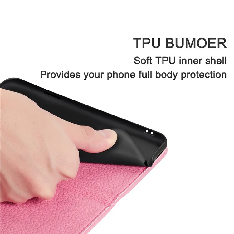 Metal Buckle Litchi Skin Leather Cover with Card Holder for Samsung Galaxy A02s (166.5x75.9x9.2mm) - Pink