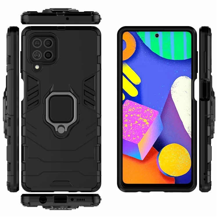 Custodia ibrida Cool Guard 2-in-1 Ring Holder Kickstand PC TPU per Samsung Galaxy M62 / Galaxy F62 - Nero