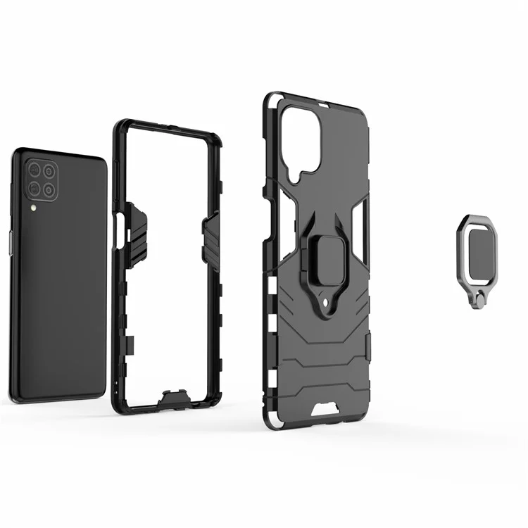 Custodia ibrida Cool Guard 2-in-1 Ring Holder Kickstand PC TPU per Samsung Galaxy M62 / Galaxy F62 - Nero