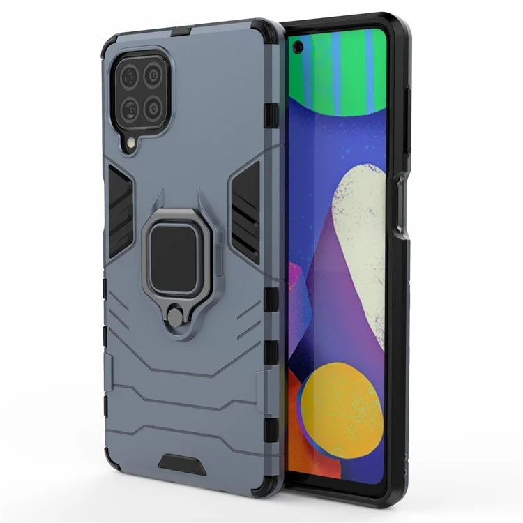 Guarda Legal 2-em-1 Titular De Anel Kickstand PC TPU Híbrido Caso Para Samsung Galaxy M62 / Galaxy F62. - Azul