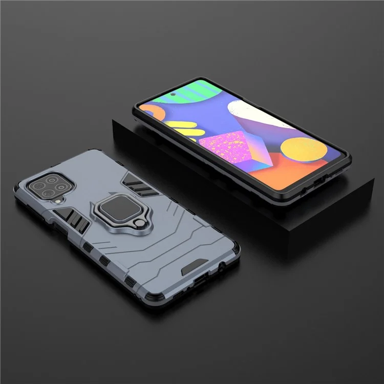 Guarda Legal 2-em-1 Titular De Anel Kickstand PC TPU Híbrido Caso Para Samsung Galaxy M62 / Galaxy F62. - Azul