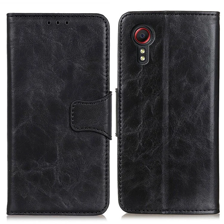 Wallet Stand Design Crazy Horse Texture Split Leather Protector Cover for Samsung Galaxy Xcover 5 - Black