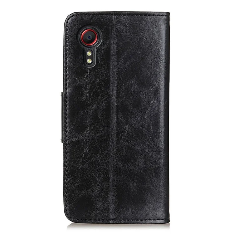 Wallet Stand Design Crazy Horse Texture Split Leather Protector Cover for Samsung Galaxy Xcover 5 - Black