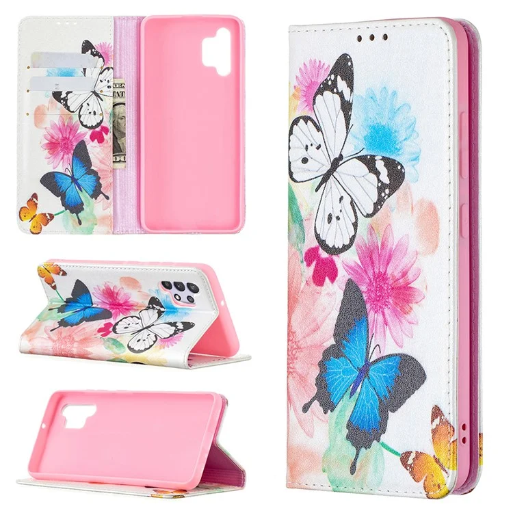 Pattern Printing Leather Wallet Case for Samsung Galaxy A32 4G (EU Version) - Butterflies and Flowers