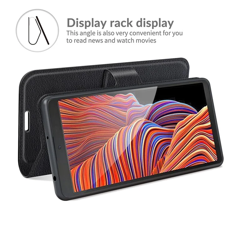 Litchi Skin Leather Wallet Stand Case pour Samsung Galaxy Xcover 5 / Xcover 5S - Noir