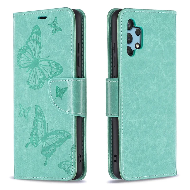 Imprint Butterfly Leather Wallet Case for Samsung Galaxy A32 4G (EU Version) - Green