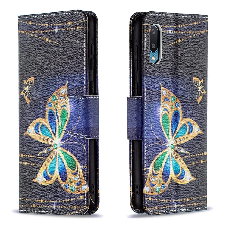 Образец Печати Кожаной Кошелек Корпус Для Samsung Galaxy A02 - Яркая Бабочка