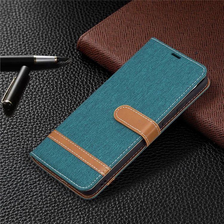Ассорти Цветные Джинсы Тканевая Кожаная Подставка Для Кожи Для Samsung Galaxy A02 - Зеленый