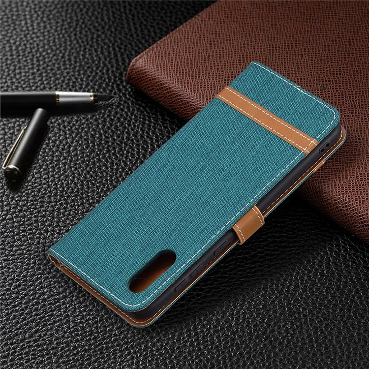 Ассорти Цветные Джинсы Тканевая Кожаная Подставка Для Кожи Для Samsung Galaxy A02 - Зеленый