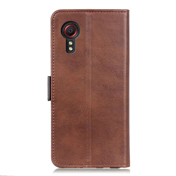 Portefeuille en cuir à double fermoir magnétique pour Samsung Galaxy Xcover 5 - Café