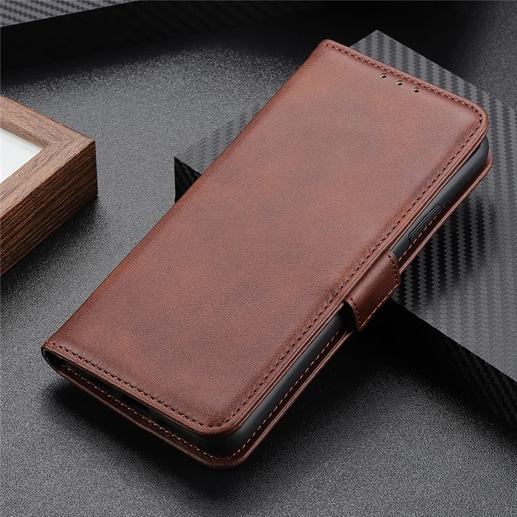 Portefeuille en cuir à double fermoir magnétique pour Samsung Galaxy Xcover 5 - Café