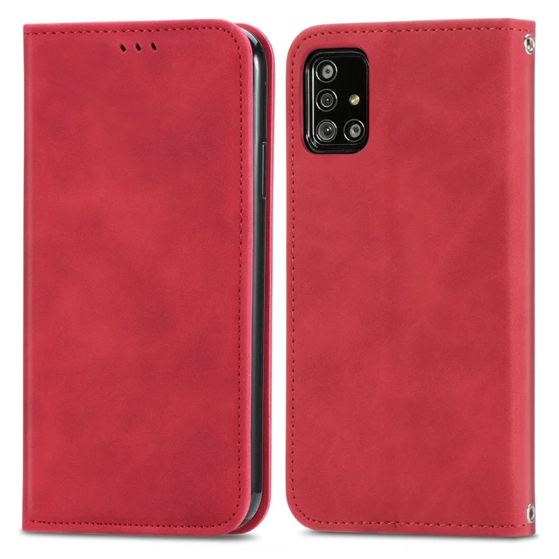 Autp-absorbed Vintage Skin Feeling PU Leather Phone Case for Samsung Galaxy A51 4G SM-A515 - Red
