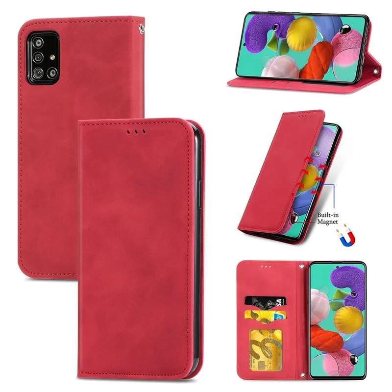 Autp-absorbed Vintage Skin Feeling PU Leather Phone Case for Samsung Galaxy A51 4G SM-A515 - Red
