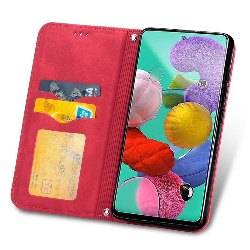 Autp-absorbed Vintage Skin Feeling PU Leather Phone Case for Samsung Galaxy A51 4G SM-A515 - Red