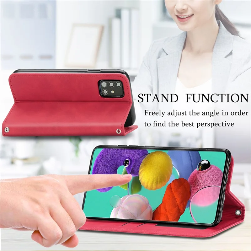 Autp-absorbed Vintage Skin Feeling PU Leather Phone Case for Samsung Galaxy A51 4G SM-A515 - Red