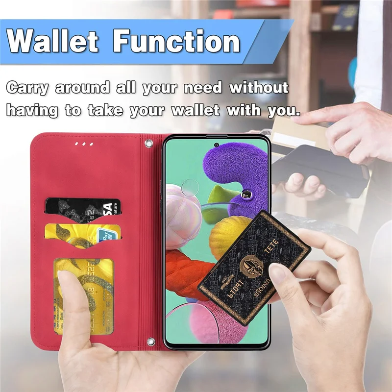 Autp-absorbed Vintage Skin Feeling PU Leather Phone Case for Samsung Galaxy A51 4G SM-A515 - Red