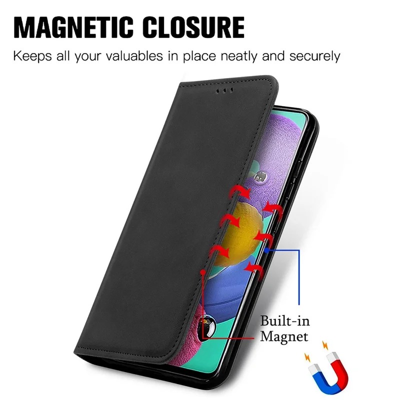 Autp-absorbed Vintage Skin Feeling PU Leather Phone Case for Samsung Galaxy A51 4G SM-A515 - Black