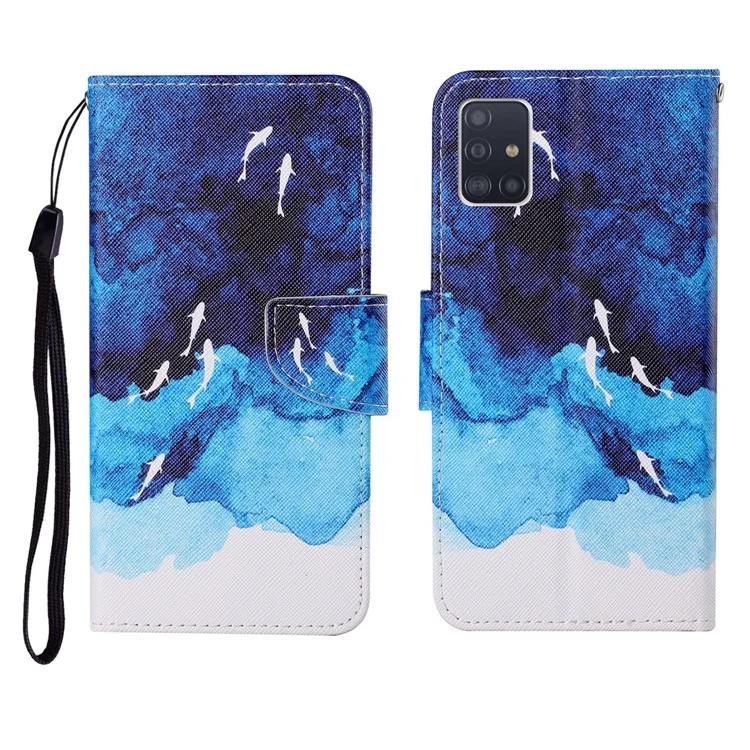 Cross Texture Pattern Printing PU Leather Full Protection Wallet Stand Phone Cover Case for Samsung Galaxy A71 4G SM-A715 - Ocean