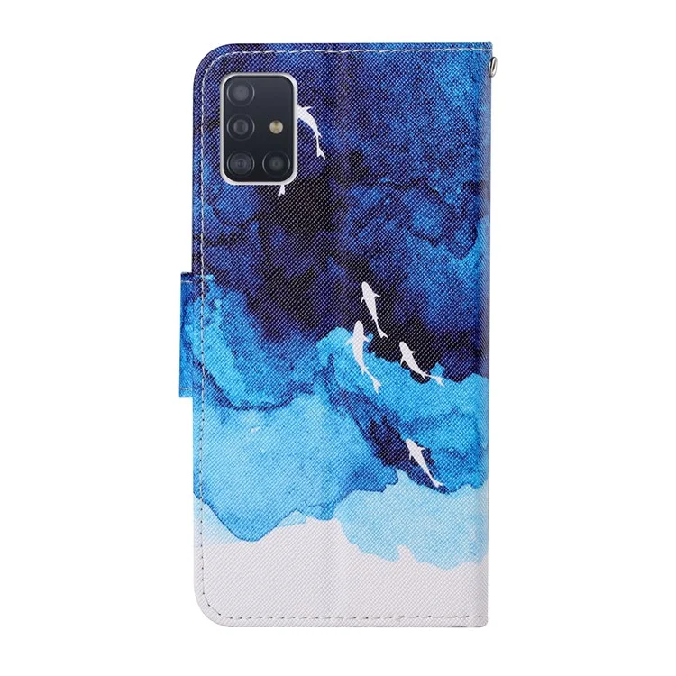 Cross Texture Pattern Printing PU Leather Full Protection Wallet Stand Phone Cover Case for Samsung Galaxy A71 4G SM-A715 - Ocean