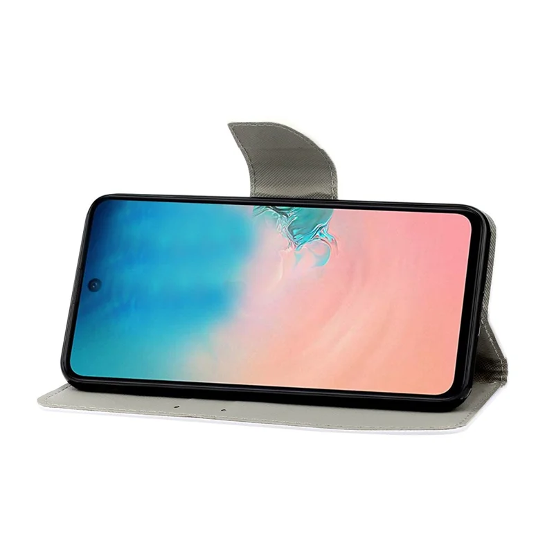 Cross Texture Pattern Printing PU Leather Full Protection Wallet Stand Phone Cover Case for Samsung Galaxy A71 4G SM-A715 - Black Cat