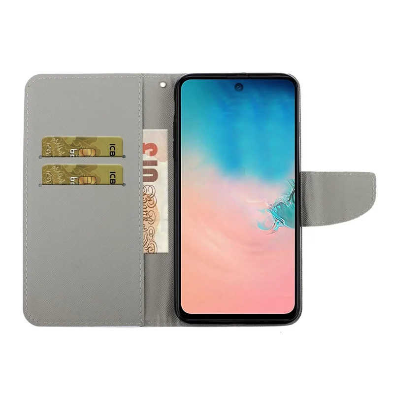 Cross Texture Pattern Printing PU Leather Full Protection Wallet Stand Phone Cover Case for Samsung Galaxy A71 4G SM-A715 - Black Cat