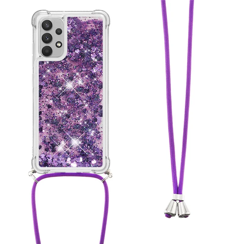 Drijvend Glitter TPU Hoesje met Band voor Samsung Galaxy A32 4G (US-versie) - Donkerpaars Hart
