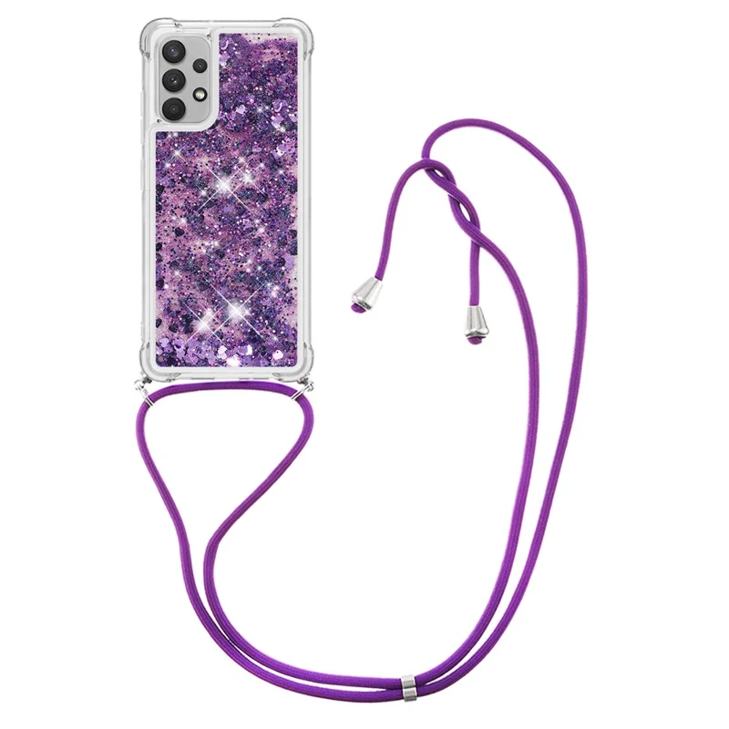 Drijvend Glitter TPU Hoesje met Band voor Samsung Galaxy A32 4G (US-versie) - Donkerpaars Hart