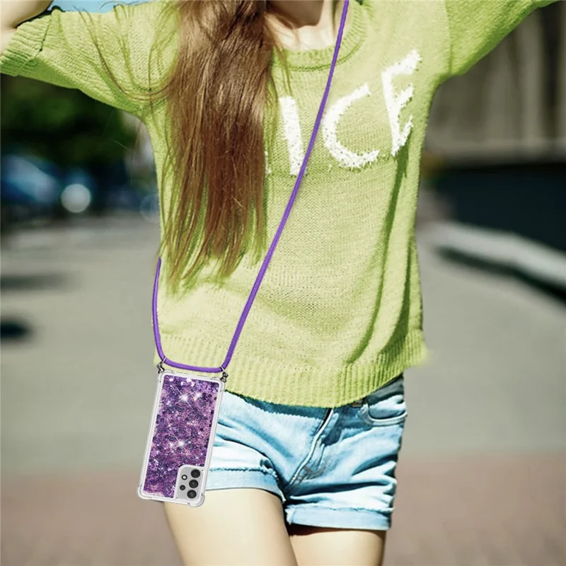 Drijvend Glitter TPU Hoesje met Band voor Samsung Galaxy A32 4G (US-versie) - Donkerpaars Hart