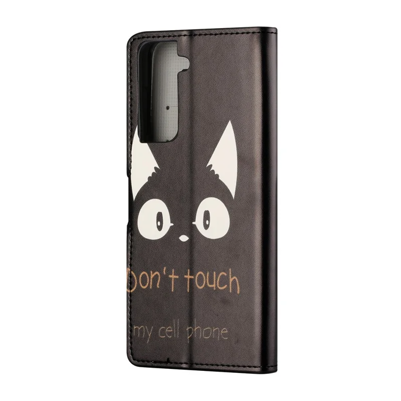 Pattern Printing Leather Wallet Stand Case for Samsung Galaxy S21 FE - Black Cat