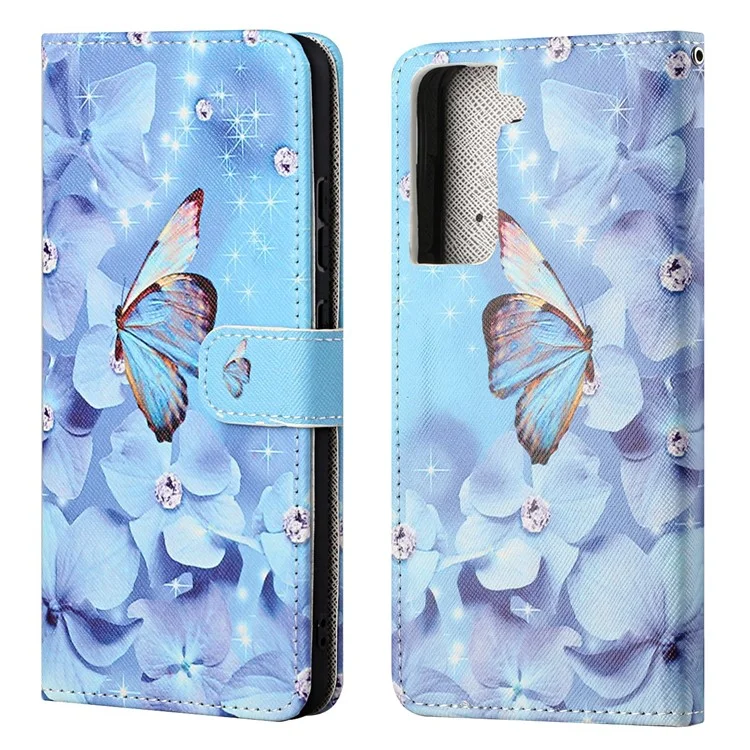 Новый узор печати Cross Texture Leather Wallet Stand Case для Samsung Galaxy S21 FE - Бабочка и Цветок