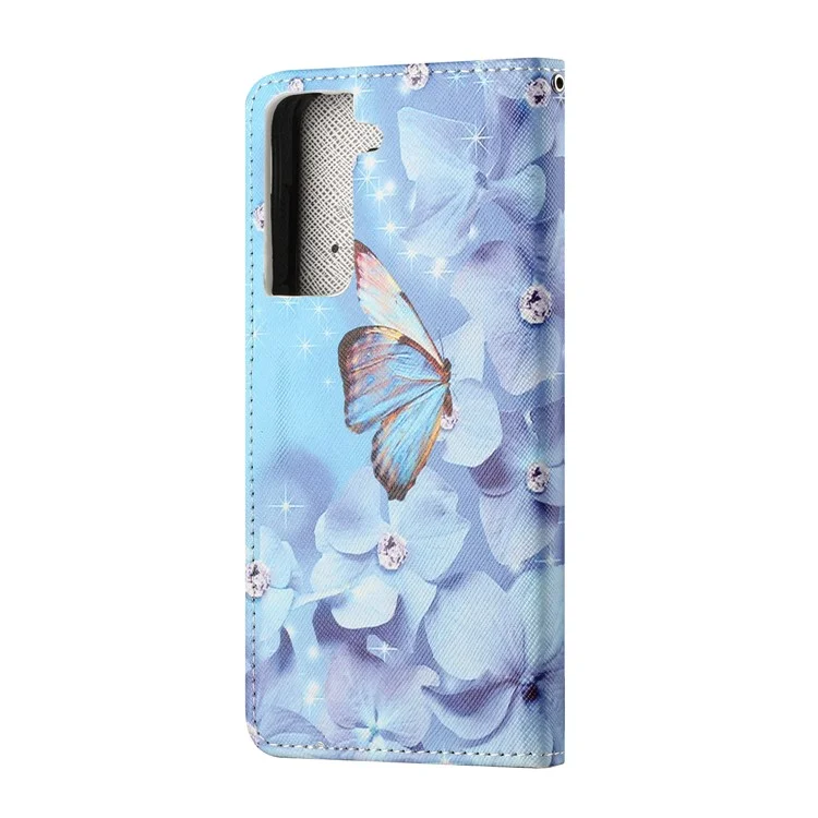 Новый узор печати Cross Texture Leather Wallet Stand Case для Samsung Galaxy S21 FE - Бабочка и Цветок