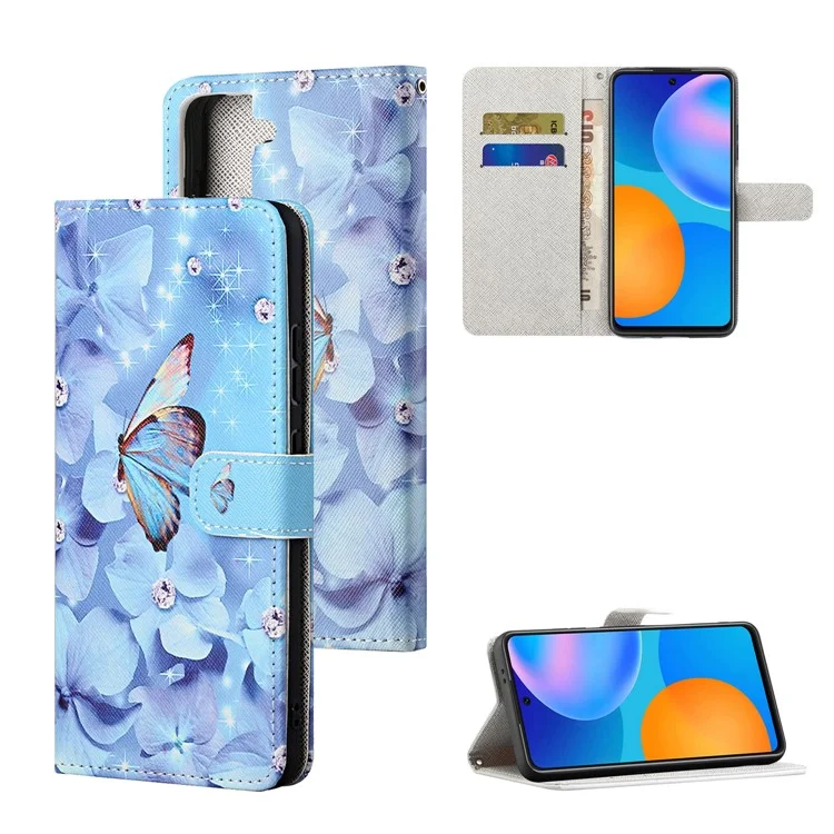 Новый узор печати Cross Texture Leather Wallet Stand Case для Samsung Galaxy S21 FE - Бабочка и Цветок