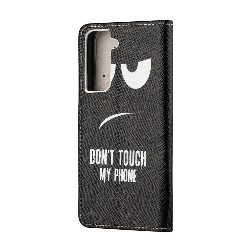 Pattern Printing Cross Texture Leather Wallet Stand Case for Samsung Galaxy S21 FE Cover - Don't Touch My Cell Phone