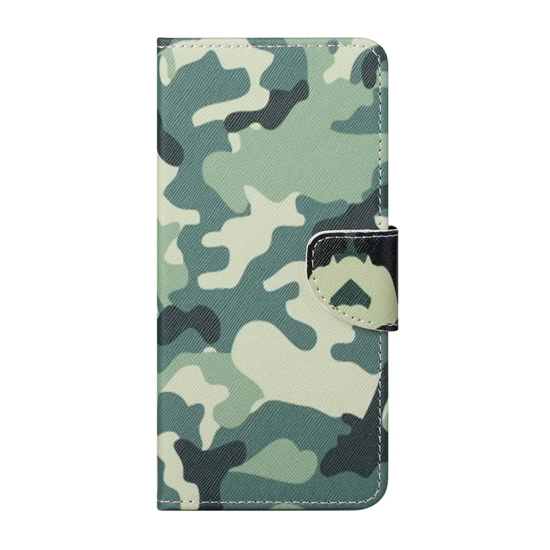 Pattern Printing Cross Texture Leather Wallet Stand Case for Samsung Galaxy S21 FE Cover - Camouflage