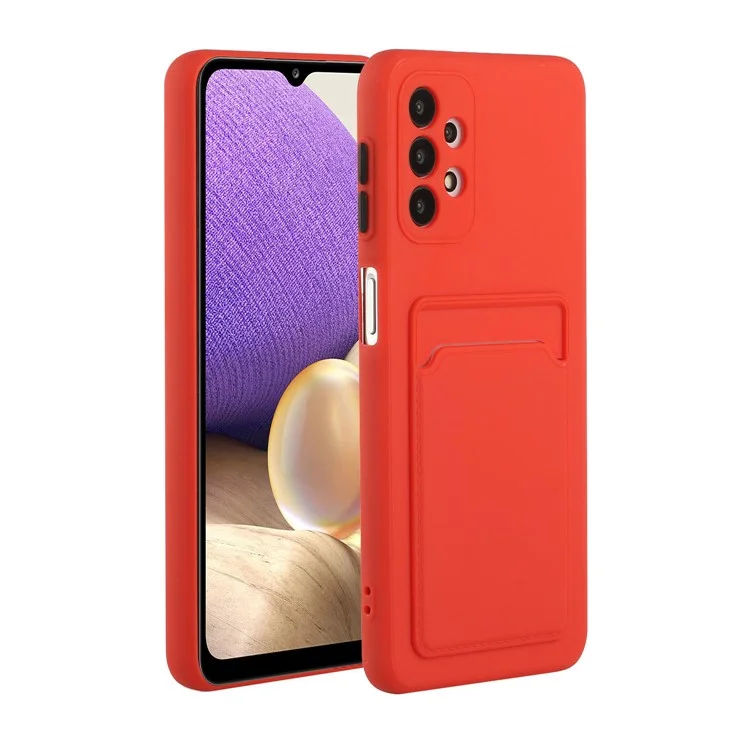 Drop-resistant Soft TPU Phone Case with Card Holder Cover for Samsung Galaxy A32 4G - Watermelon Red