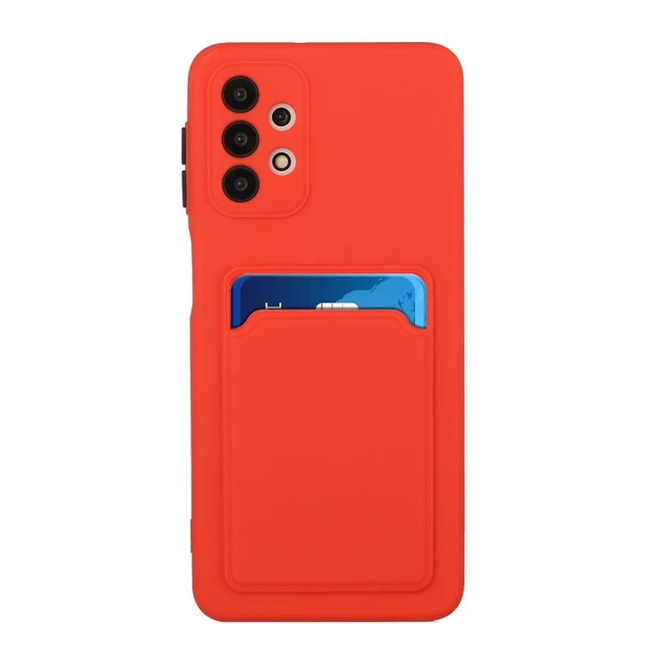 Drop-resistant Soft TPU Phone Case with Card Holder Cover for Samsung Galaxy A32 4G - Watermelon Red