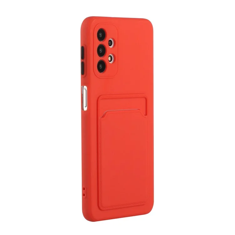 Drop-resistant Soft TPU Phone Case with Card Holder Cover for Samsung Galaxy A32 4G - Watermelon Red