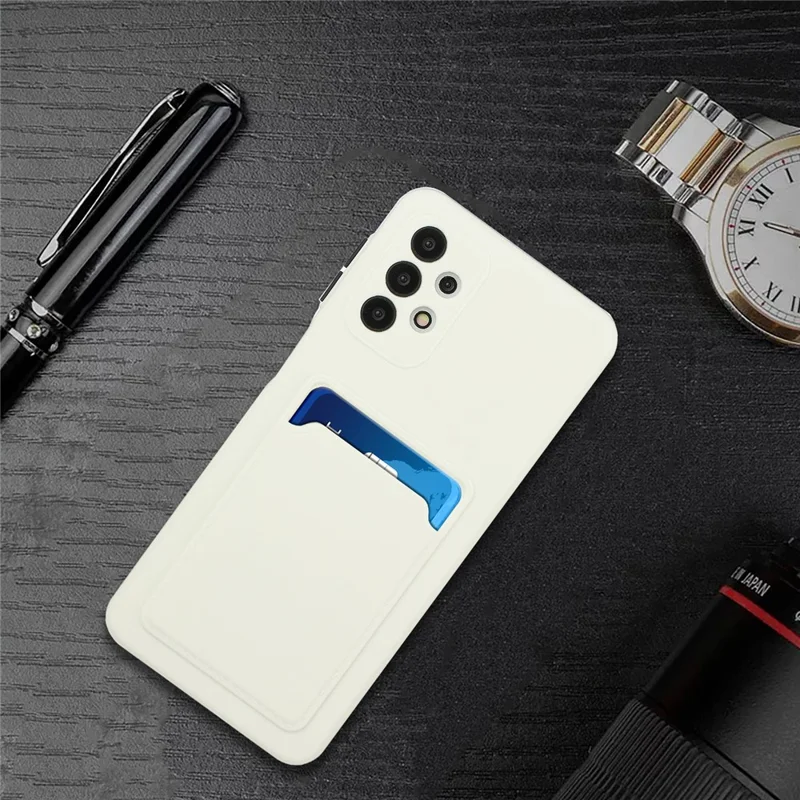 Drop-resistant Soft TPU Phone Case with Card Holder Cover for Samsung Galaxy A32 4G - White