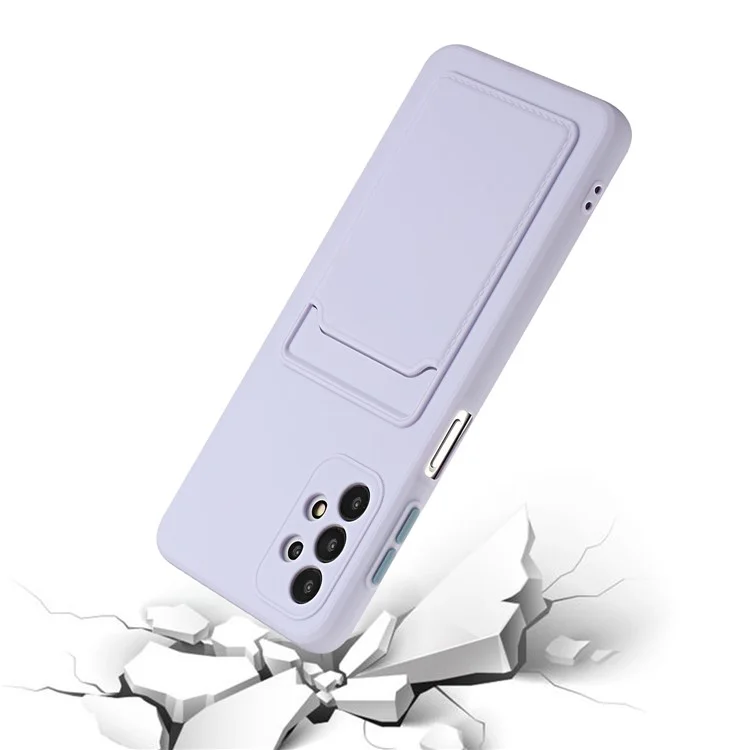 Drop-resistant Soft TPU Phone Case with Card Holder Cover for Samsung Galaxy A32 4G - Purple