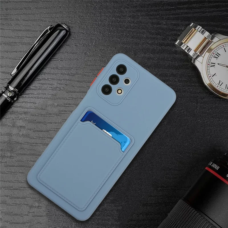 Well-Protected Flexible TPU Phone Case with Card Holder Cover for Samsung Galaxy A32 5G/M32 5G - Blue